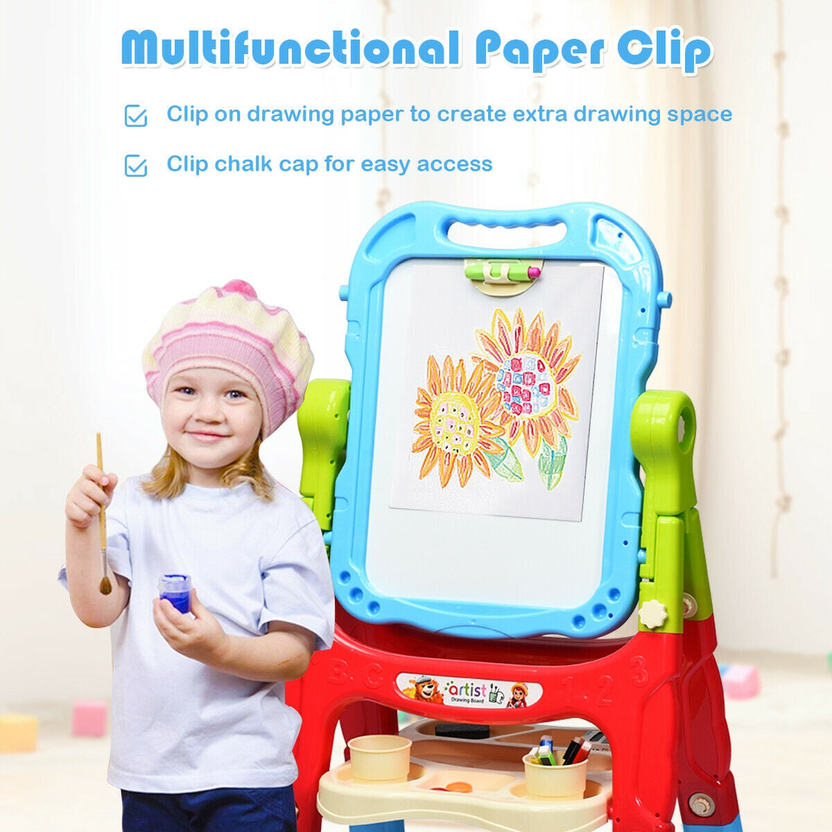 Height Adjustable Kids Art Easel Magnetic Double Sided Board-Blue Kids Crystal