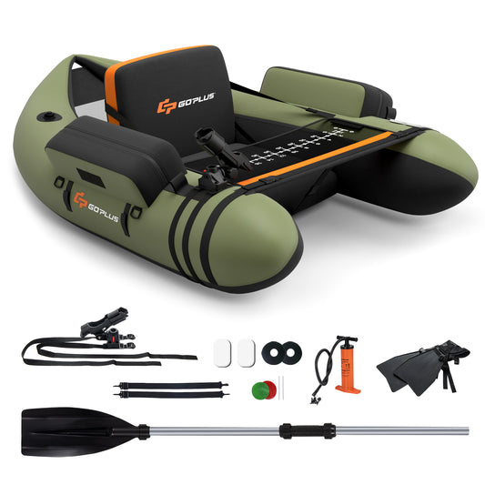 Inflatable Fishing Float Tube with Storage Pockets and Fish Ruler-Green Kids Crystal