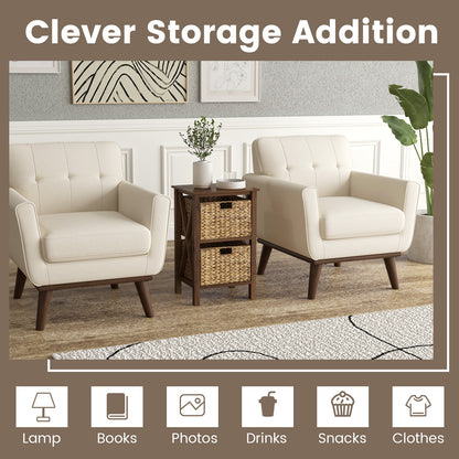 2-Tier Nightstand with 2 Seagrass Baskets Narrow X-Design-2-Tier