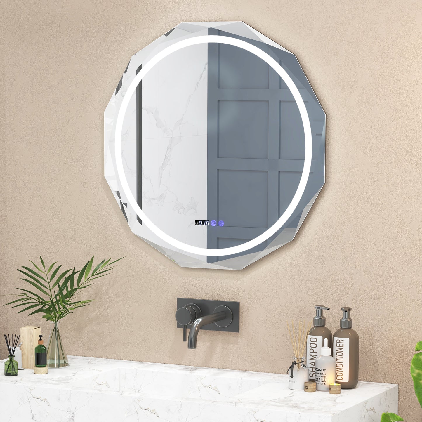 Defogging LED Bathroom Mirror with Stepless 3 Colors Temperature Kids Crystal
