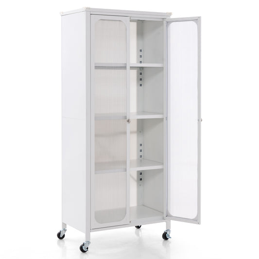 Glass Doors Storage Cabinet with Wheels and Adjustable Shelves-White Kids Crystal