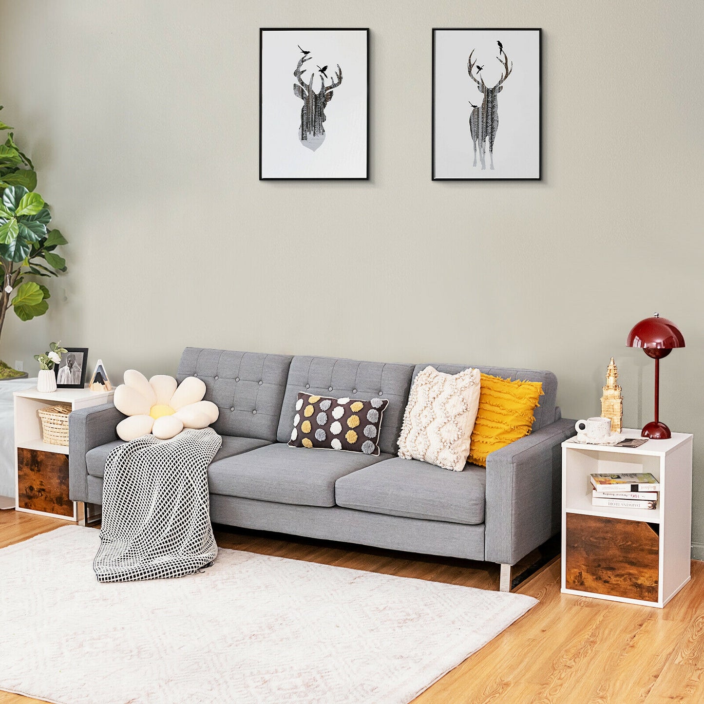 Set of 2 Nightstands Side End Table for Living Room-White Kids Crystal