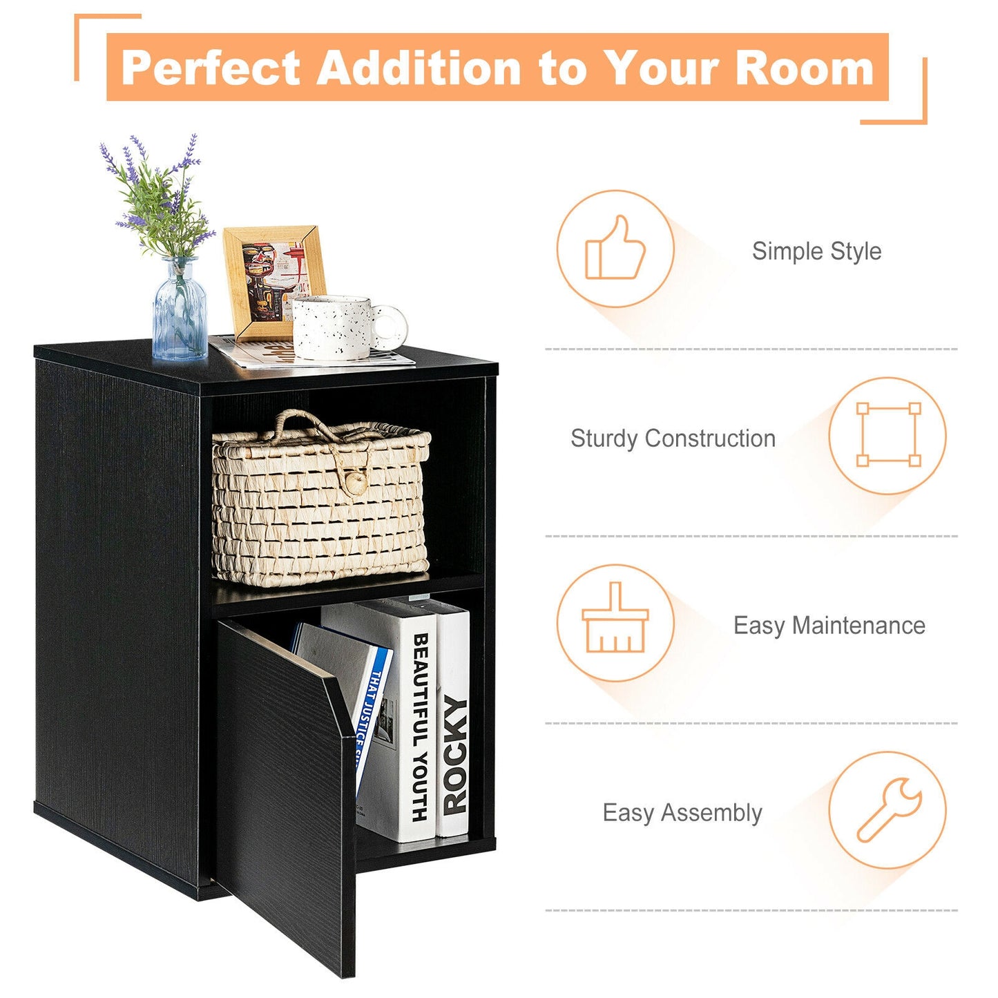 Set of 2 Nightstands Side End Table for Living Room-Black Kids Crystal