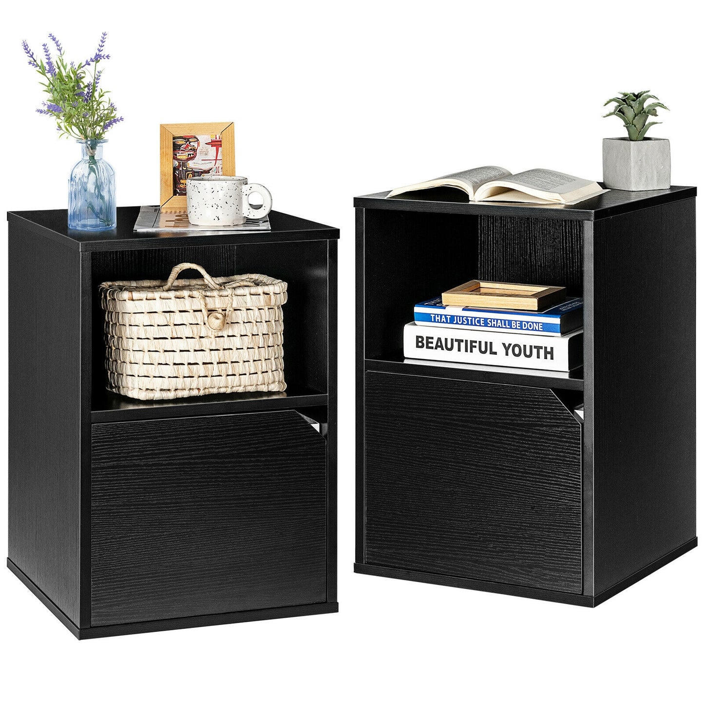 Set of 2 Nightstands Side End Table for Living Room-Black Kids Crystal