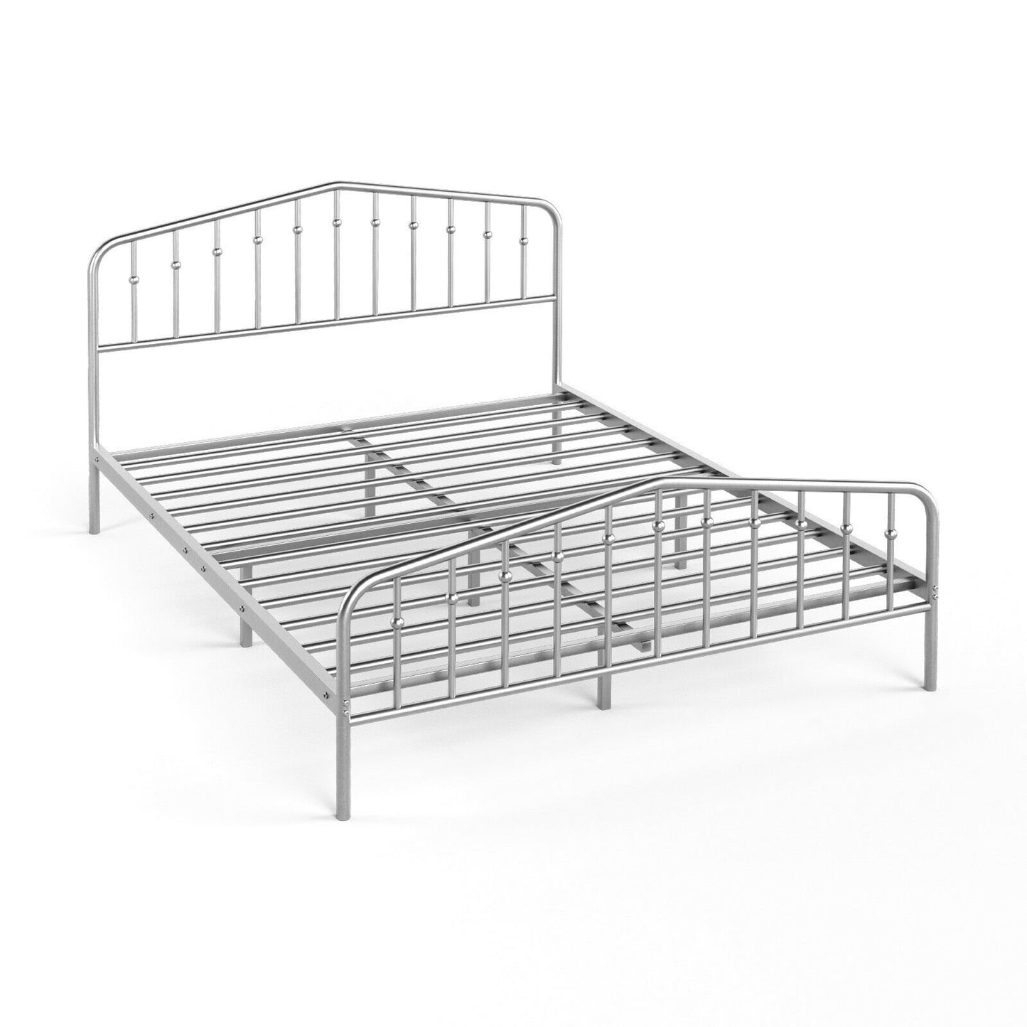Queen Size Metal Bed Frame Platform Headboard and Footboard with Storage-Silver Kids Crystal