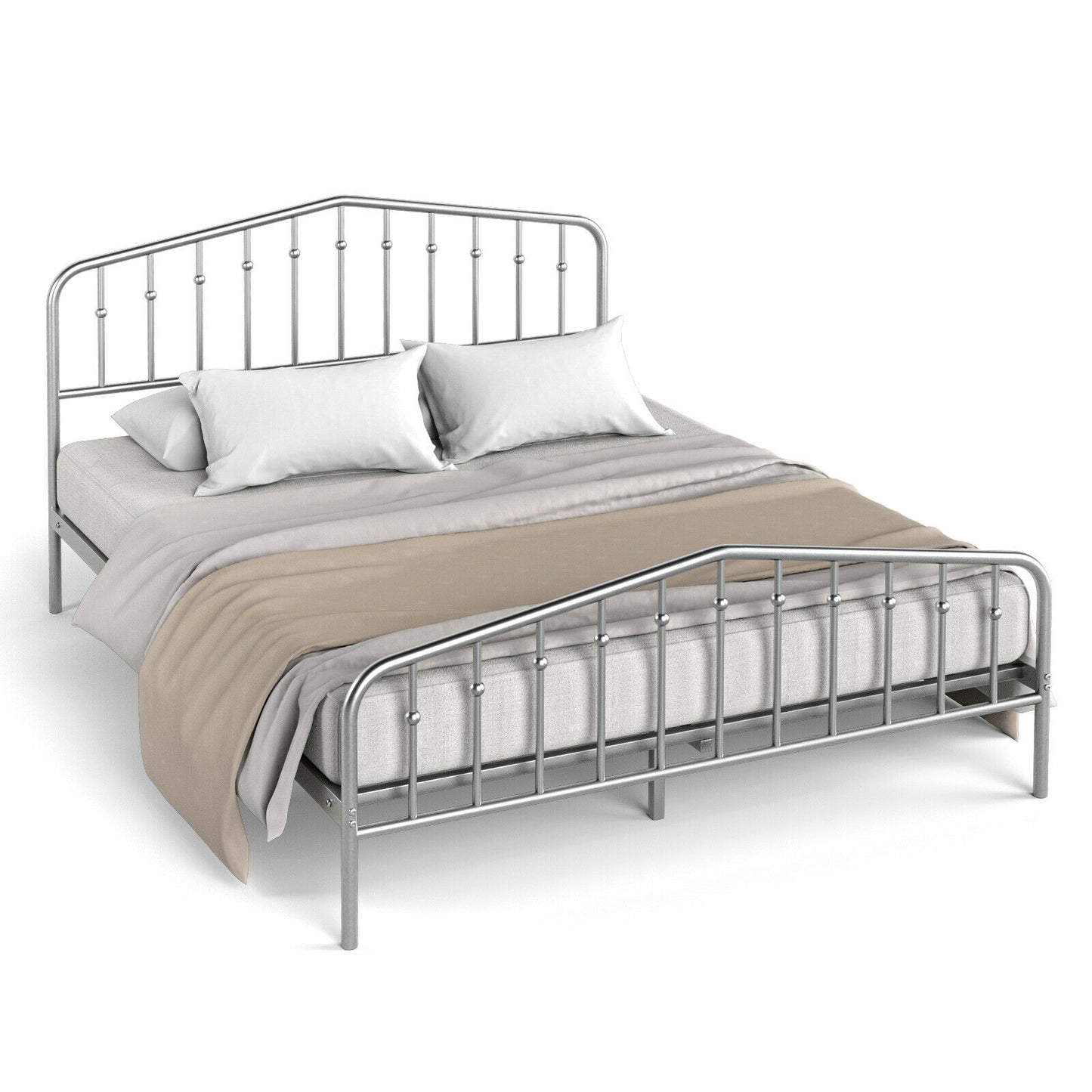 Queen Size Metal Bed Frame Platform Headboard and Footboard with Storage-Silver Kids Crystal