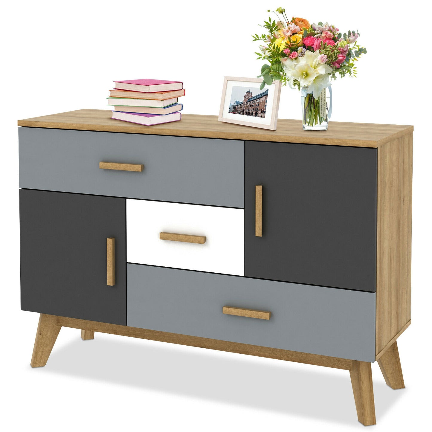Free-standing Storage Floor Cabinet with 2 Doors and 3 Drawers Kids Crystal