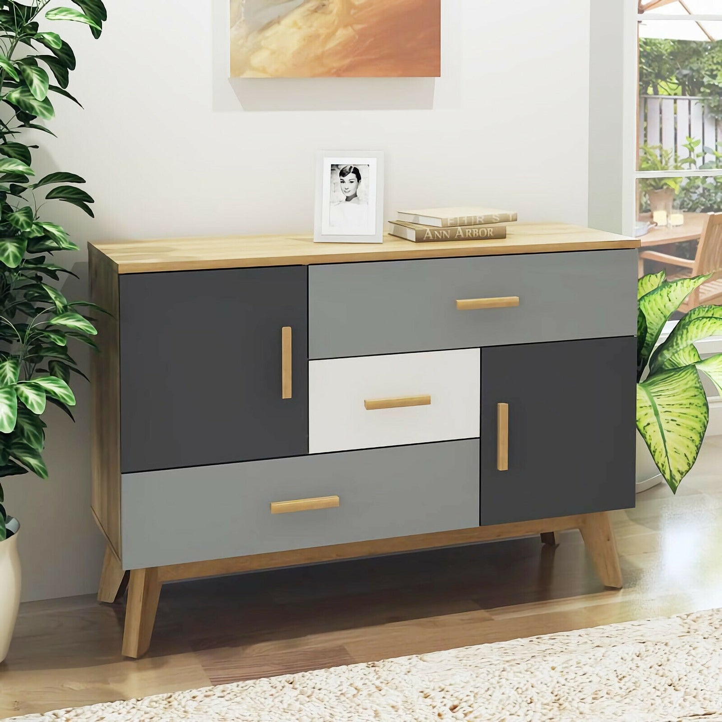 Free-standing Storage Floor Cabinet with 2 Doors and 3 Drawers Kids Crystal