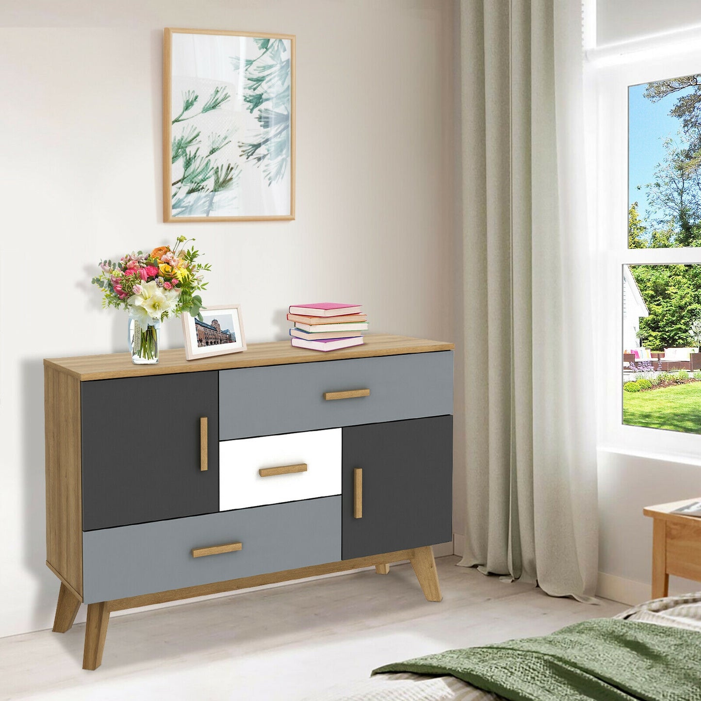 Free-standing Storage Floor Cabinet with 2 Doors and 3 Drawers Kids Crystal