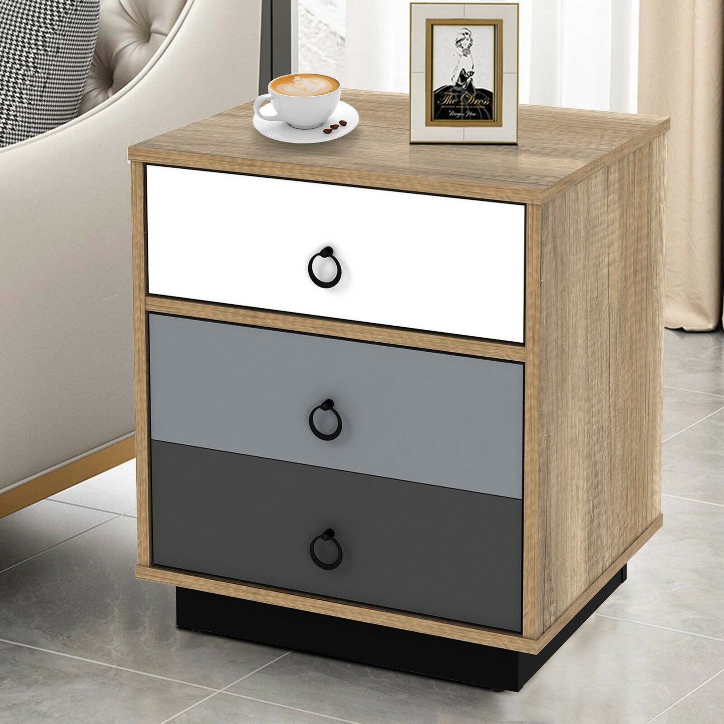 Nightstand with Drawer and Storage Cabinet Wooden Sofa Side Table End Table Kids Crystal