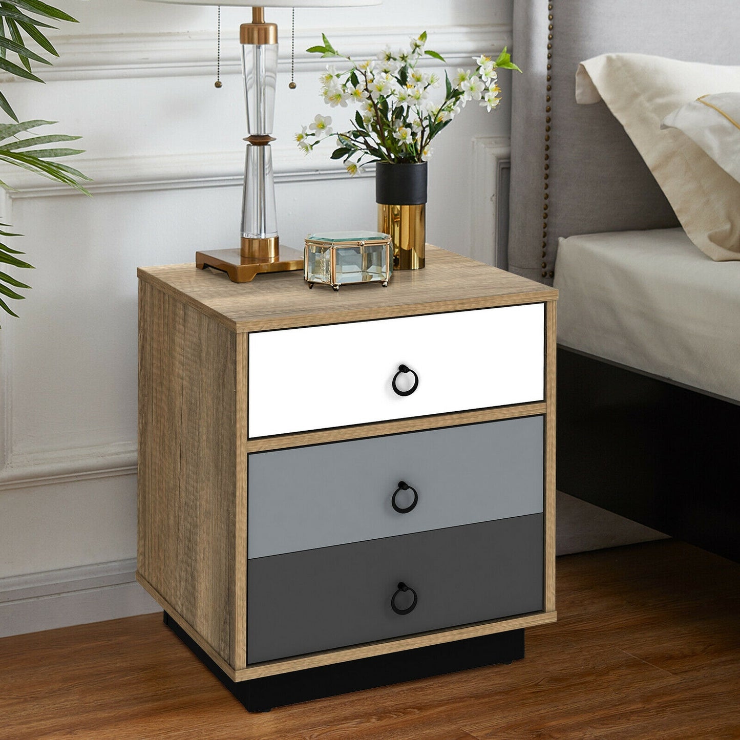 Nightstand with Drawer and Storage Cabinet Wooden Sofa Side Table End Table Kids Crystal