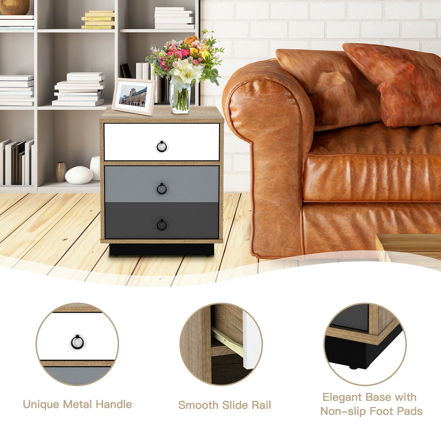 Nightstand with Drawer and Storage Cabinet Wooden Sofa Side Table End Table Kids Crystal