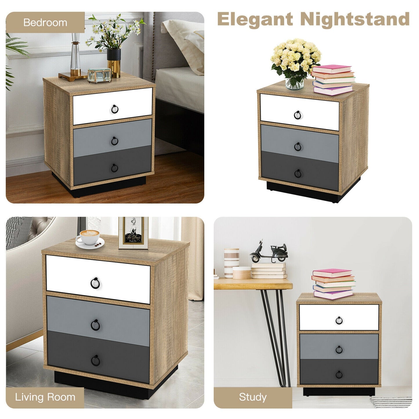 Nightstand with Drawer and Storage Cabinet Wooden Sofa Side Table End Table Kids Crystal