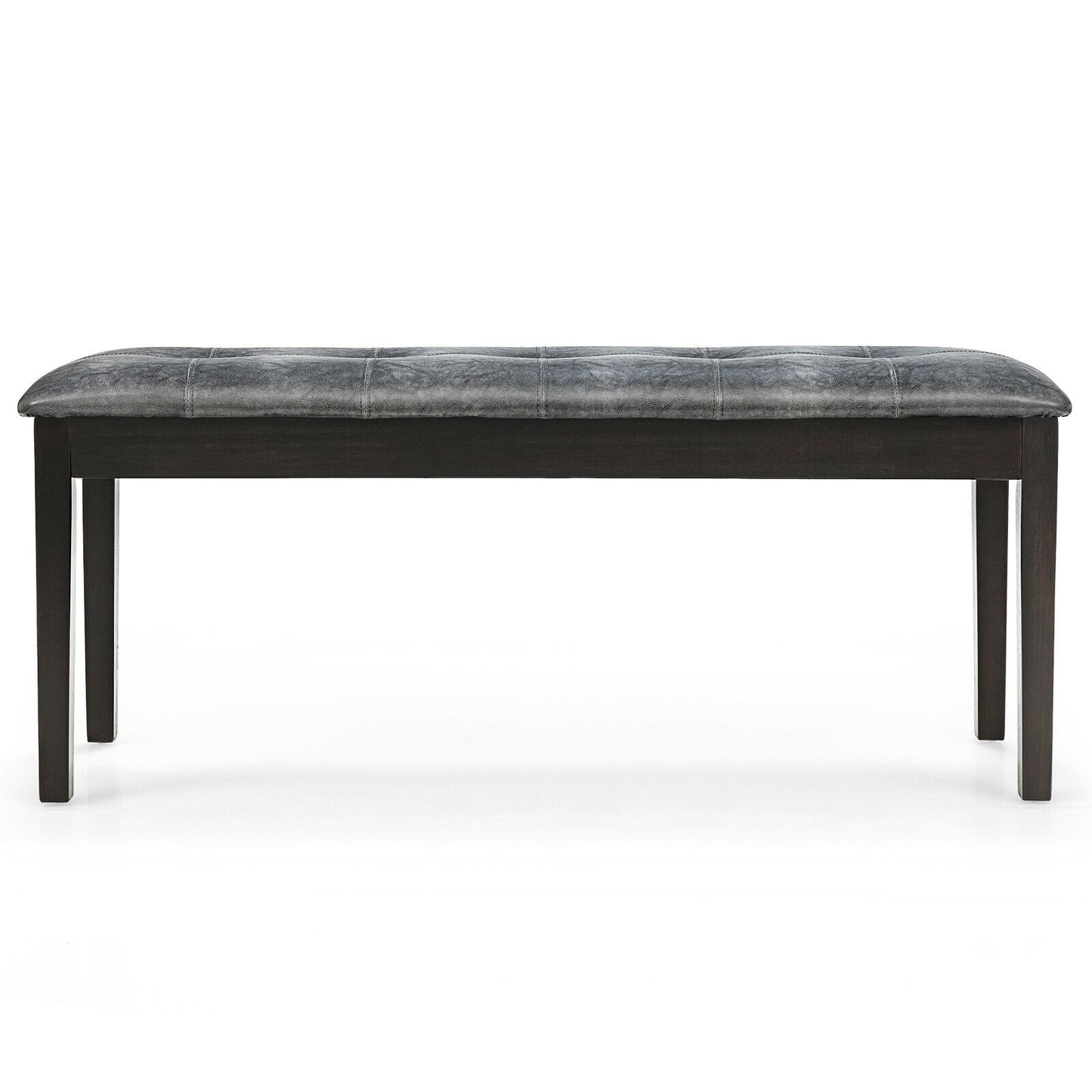 Upholstered Dining Room PU Bench Solid Wood Button Tufted-Gray Kids Crystal
