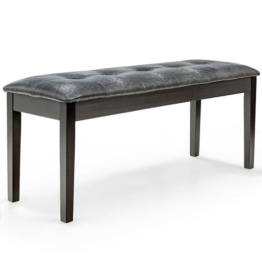 Upholstered Dining Room PU Bench Solid Wood Button Tufted-Gray Kids Crystal