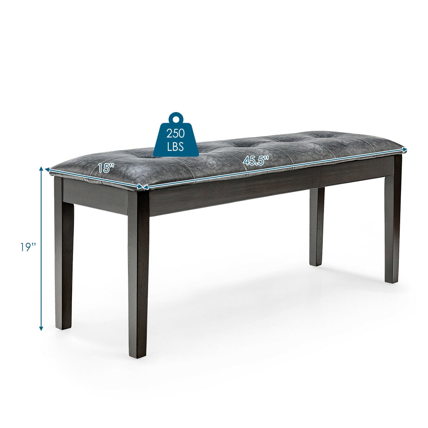 Upholstered Dining Room PU Bench Solid Wood Button Tufted-Gray Kids Crystal