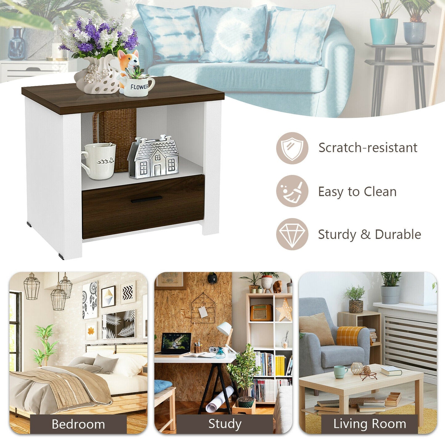 Accent Nightstand with Drawer and Open Shelf Kids Crystal