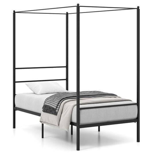 Twin/Full/Queen Size Metal Canopy Bed Frame with Slat Support-Twin Size Kids Crystal