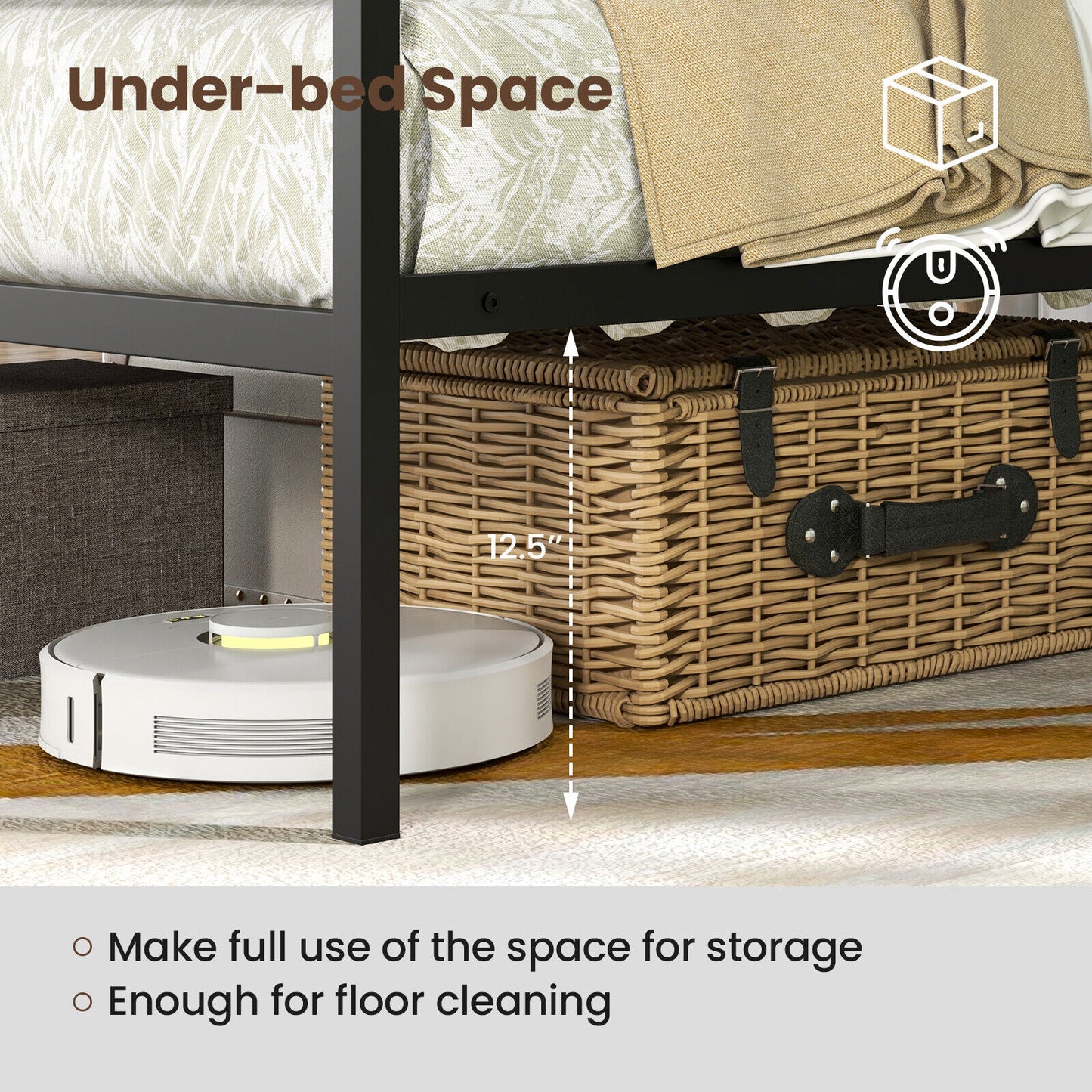 Twin/Full/Queen Size Metal Canopy Bed Frame with Slat Support-Full Size Kids Crystal