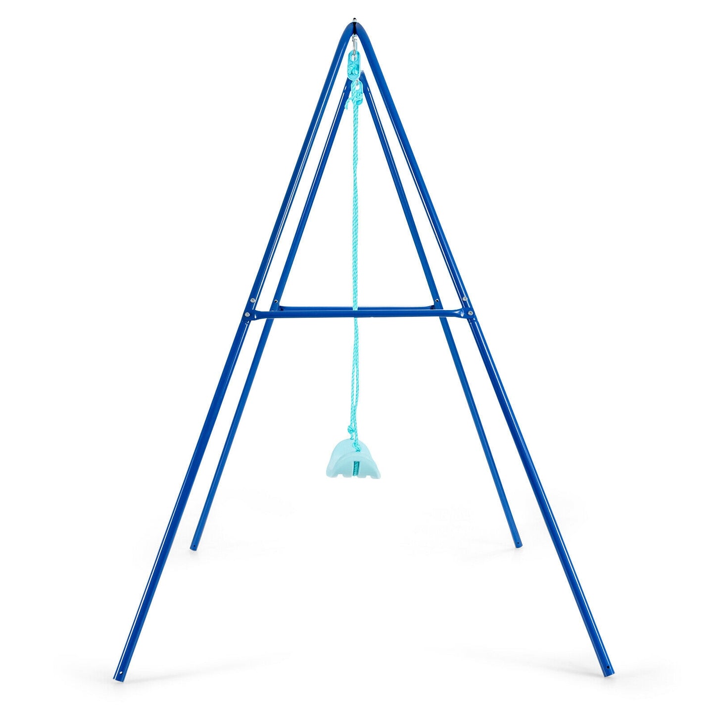 Outdoor Kids Swing Set with Heavy-Duty Metal A-Frame and Ground Stakes-Blue Kids Crystal