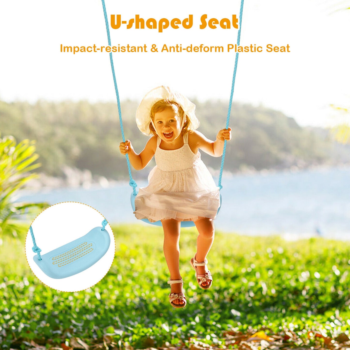 Outdoor Kids Swing Set with Heavy-Duty Metal A-Frame and Ground Stakes-Blue Kids Crystal