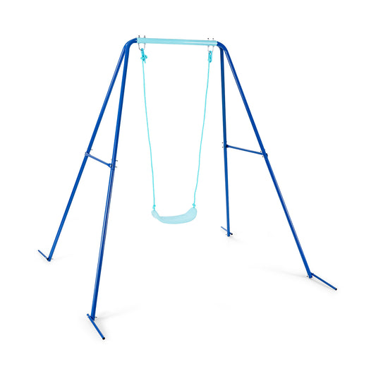 Outdoor Kids Swing Set with Heavy-Duty Metal A-Frame and Ground Stakes-Blue Kids Crystal