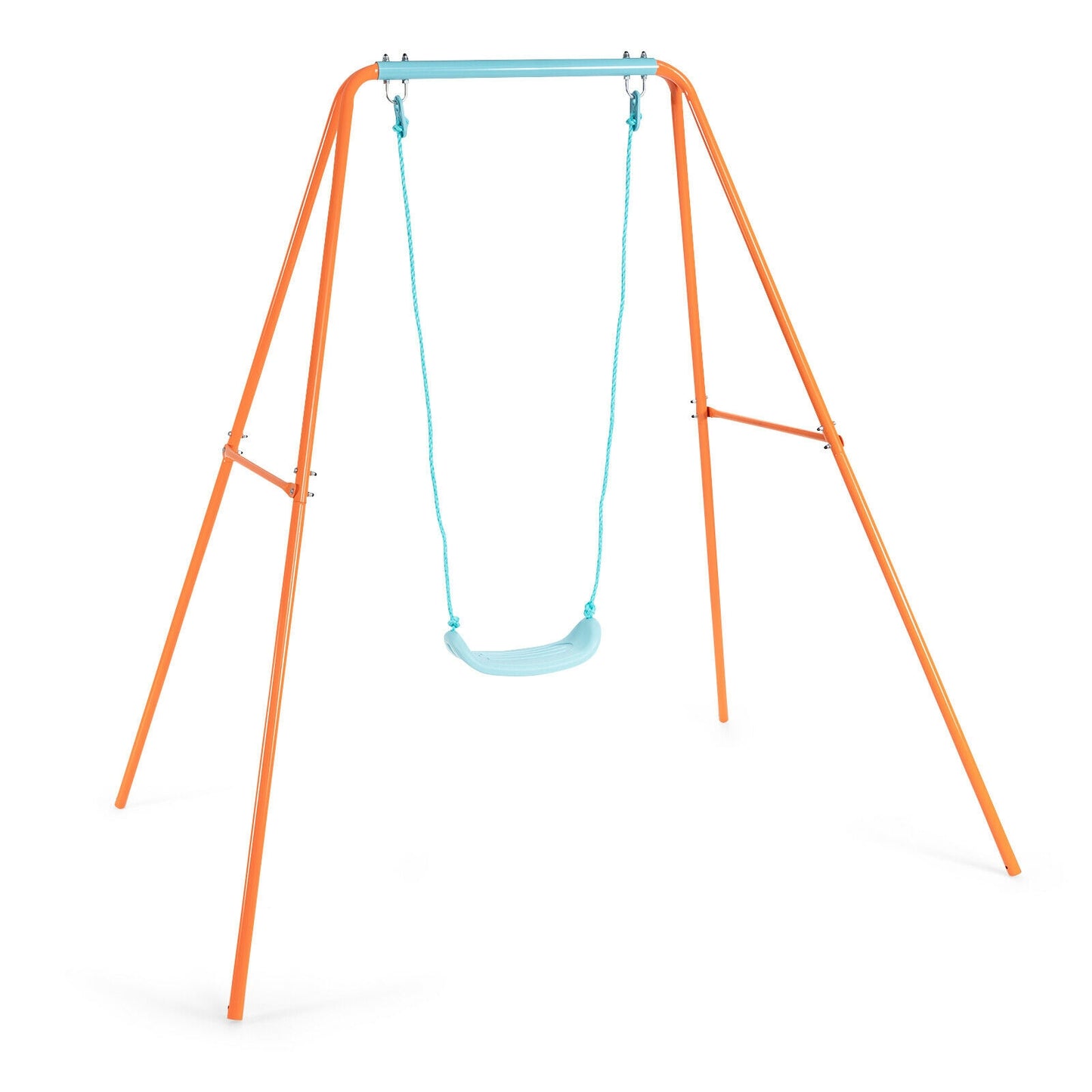 Outdoor Kids Swing Set with Heavy-Duty Metal A-Frame and Ground Stakes-Orange Kids Crystal