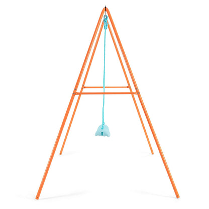 Outdoor Kids Swing Set with Heavy-Duty Metal A-Frame and Ground Stakes-Orange