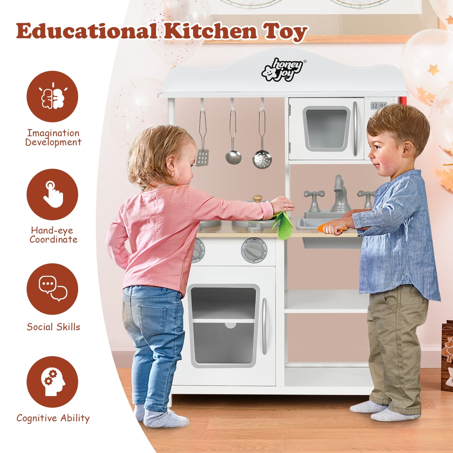 Wooden Pretend Play Kitchen Set for Kids with Accessories and Sink Kids Crystal