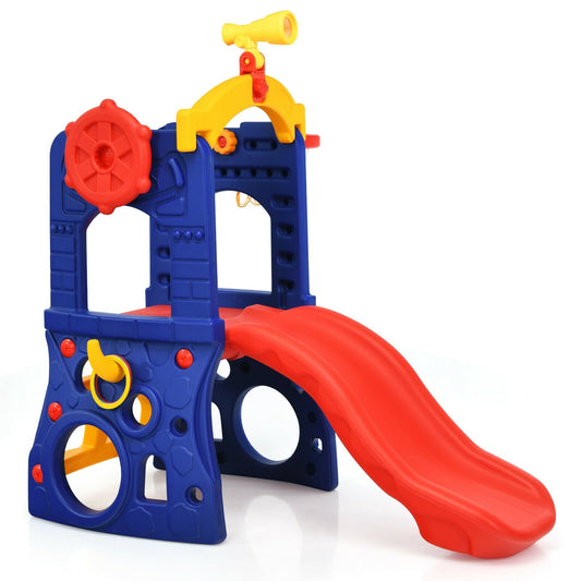 6-in-1 Freestanding Kids Slide with Basketball Hoop and Ring Toss Kids Crystal