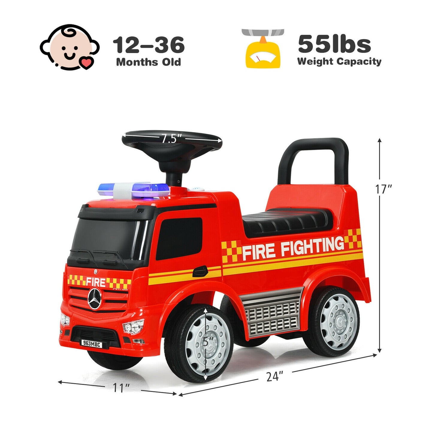 Licensed Mercedes Benz Kids Fire Engine Racer-Red Kids Crystal