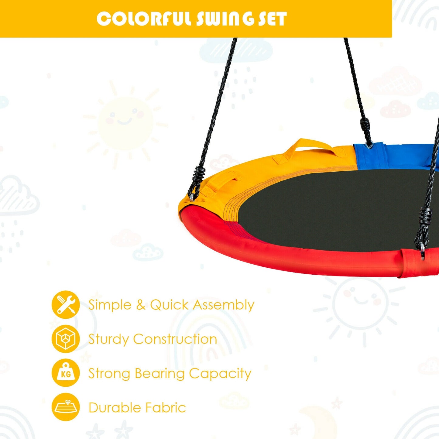 40 inch Saucer Tree Outdoor Round Platform Swing with Pillow and Handle-Multicolor Kids Crystal