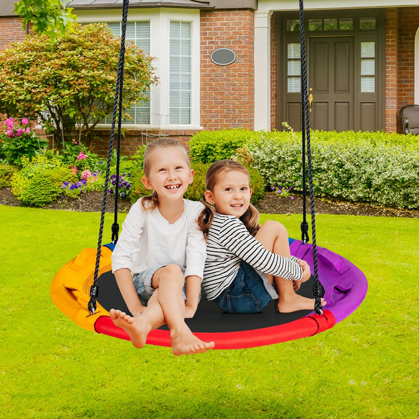 40 inch Saucer Tree Outdoor Round Platform Swing with Pillow and Handle-Multicolor Kids Crystal