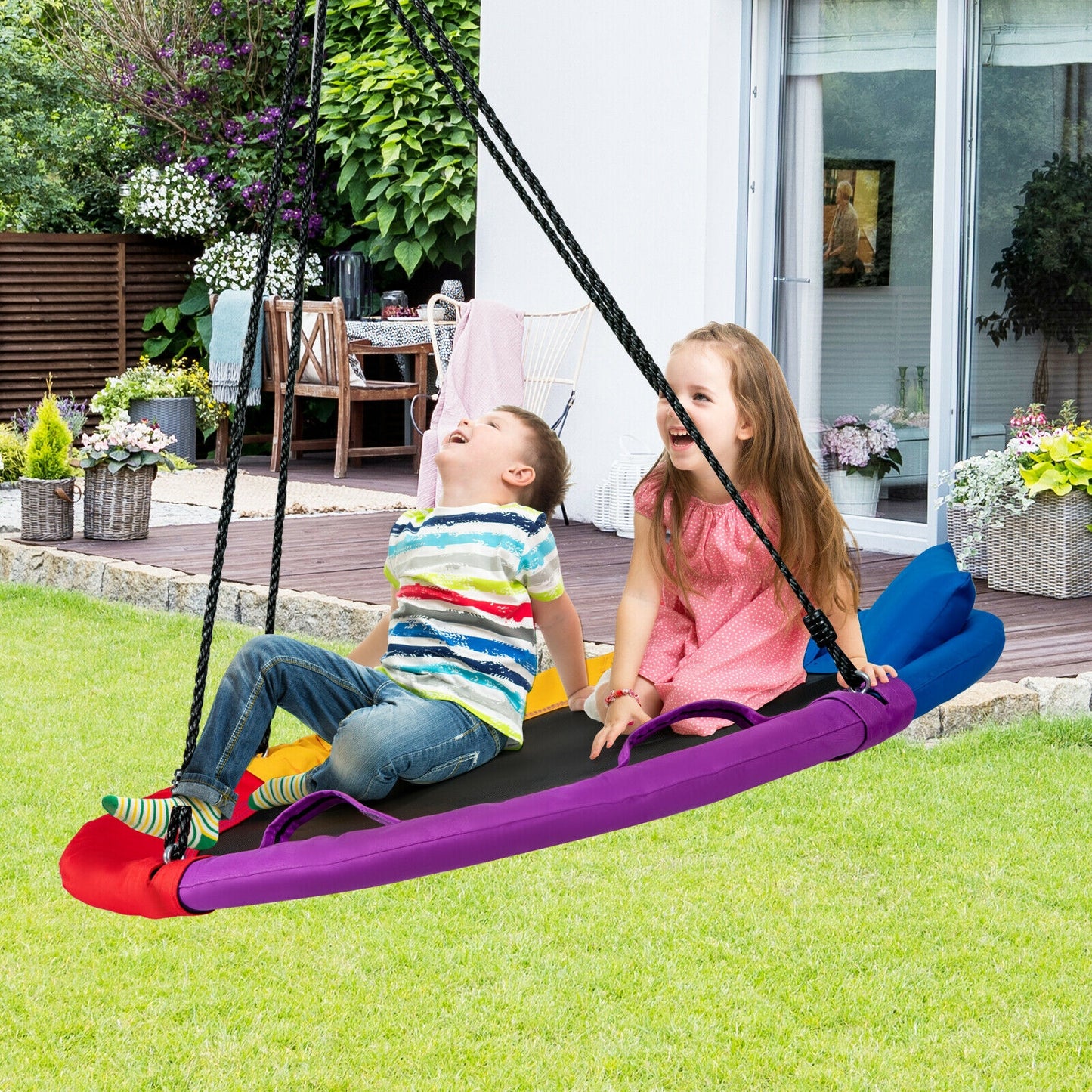 40 inch Saucer Tree Outdoor Round Platform Swing with Pillow and Handle-Multicolor Kids Crystal