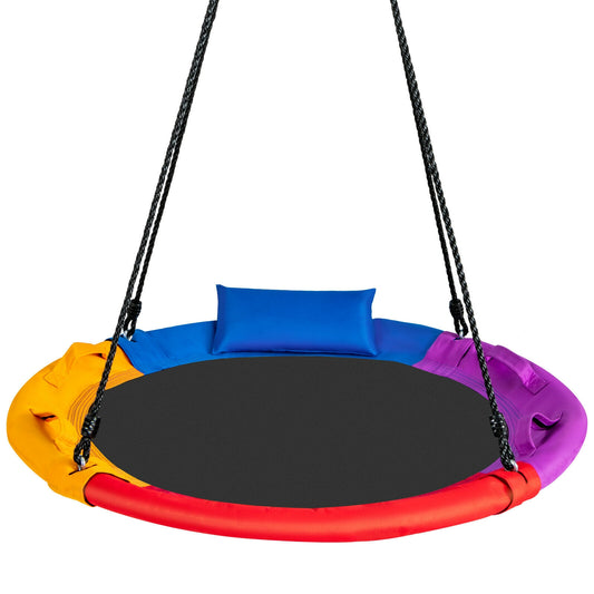 40 inch Saucer Tree Outdoor Round Platform Swing with Pillow and Handle-Multicolor Kids Crystal