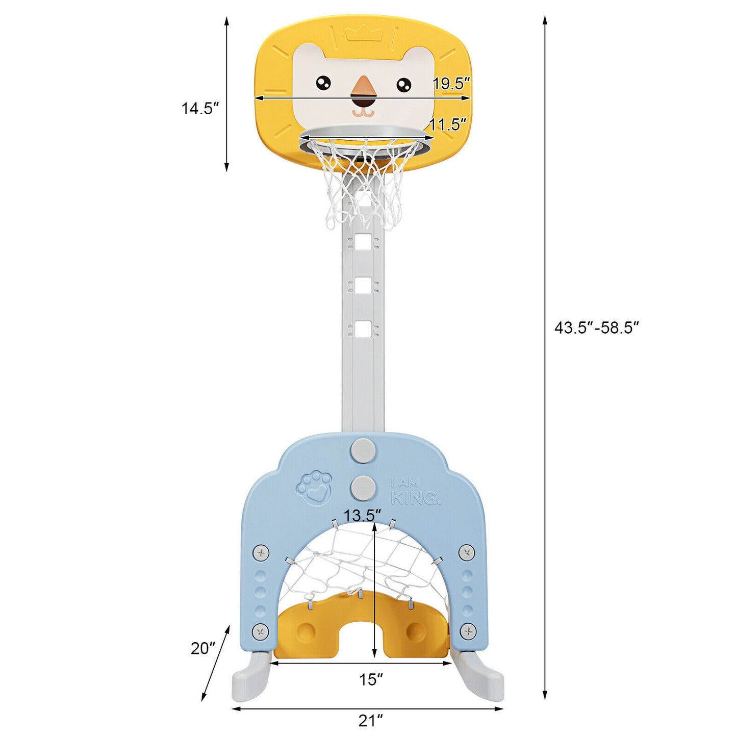 3-in-1 Adjustable Kids Basketball Hoop Sports Set-Yellow Kids Crystal