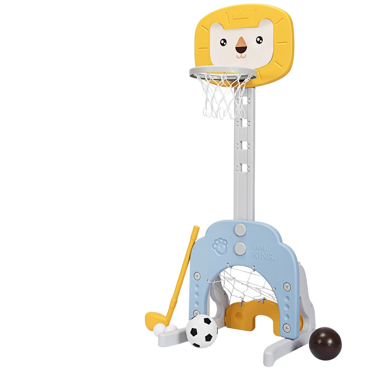 3-in-1 Adjustable Kids Basketball Hoop Sports Set-Yellow Kids Crystal