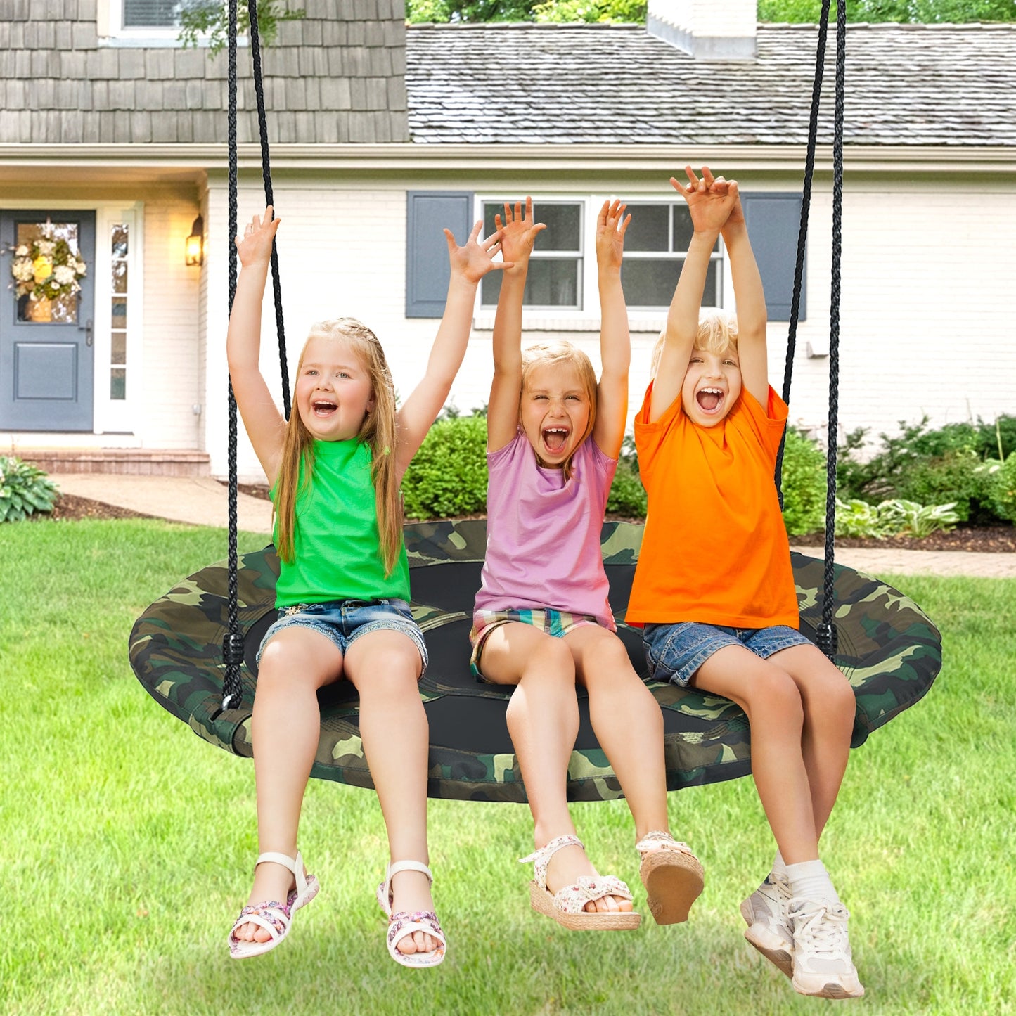 40 Inch Flying Saucer Tree Swing Outdoor Play Set with Adjustable Ropes Gift for Kids-Green Kids Crystal