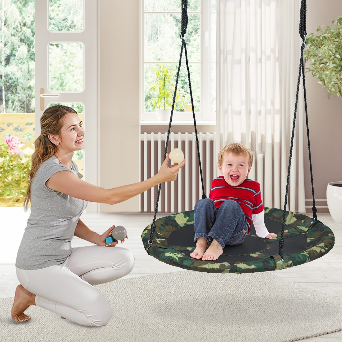 40 Inch Flying Saucer Tree Swing Outdoor Play Set with Adjustable Ropes Gift for Kids-Green Kids Crystal