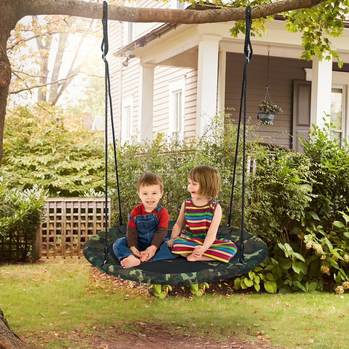 40 Inch Flying Saucer Tree Swing Outdoor Play Set with Adjustable Ropes Gift for Kids-Green Kids Crystal