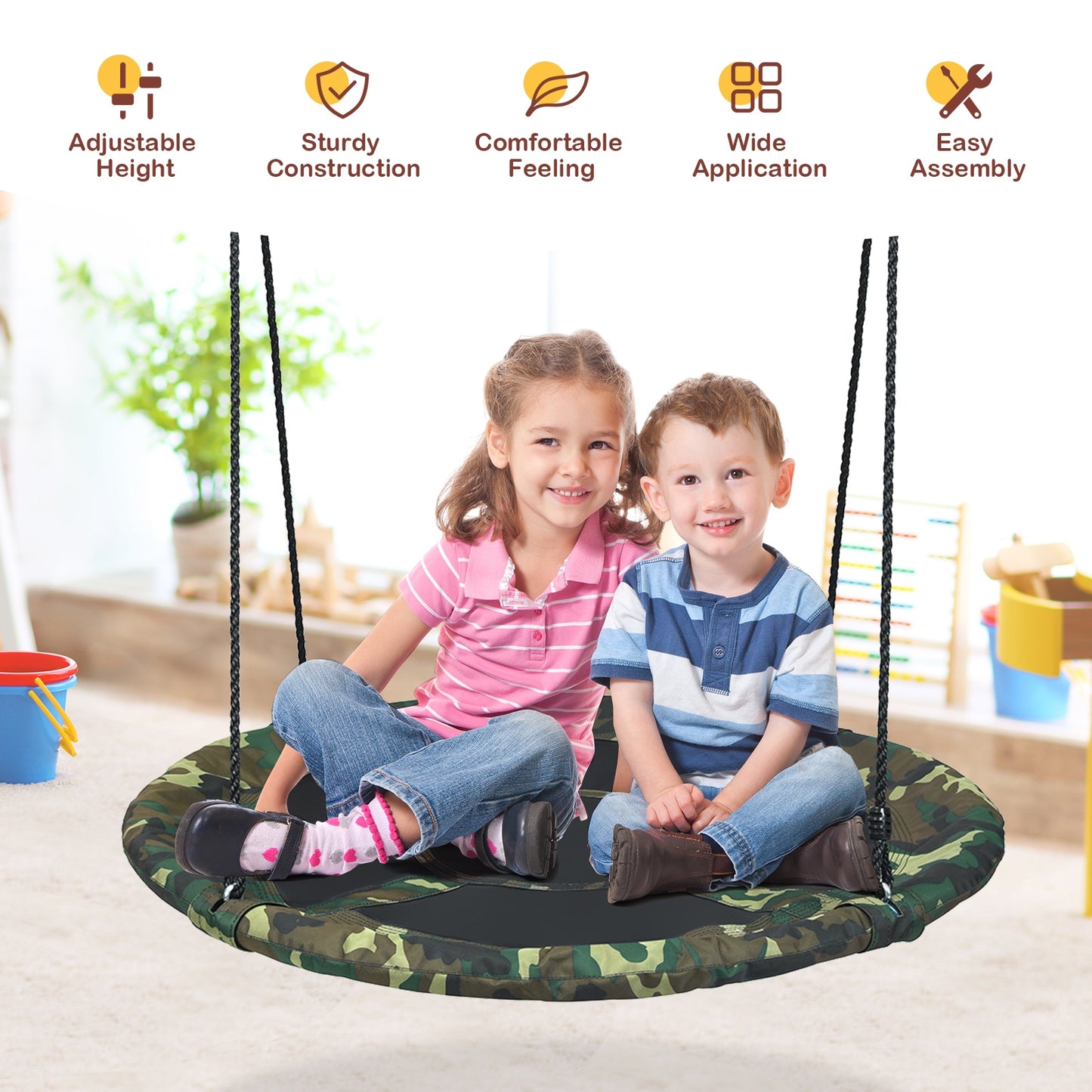 40 Inch Flying Saucer Tree Swing Outdoor Play Set with Adjustable Ropes Gift for Kids-Green Kids Crystal