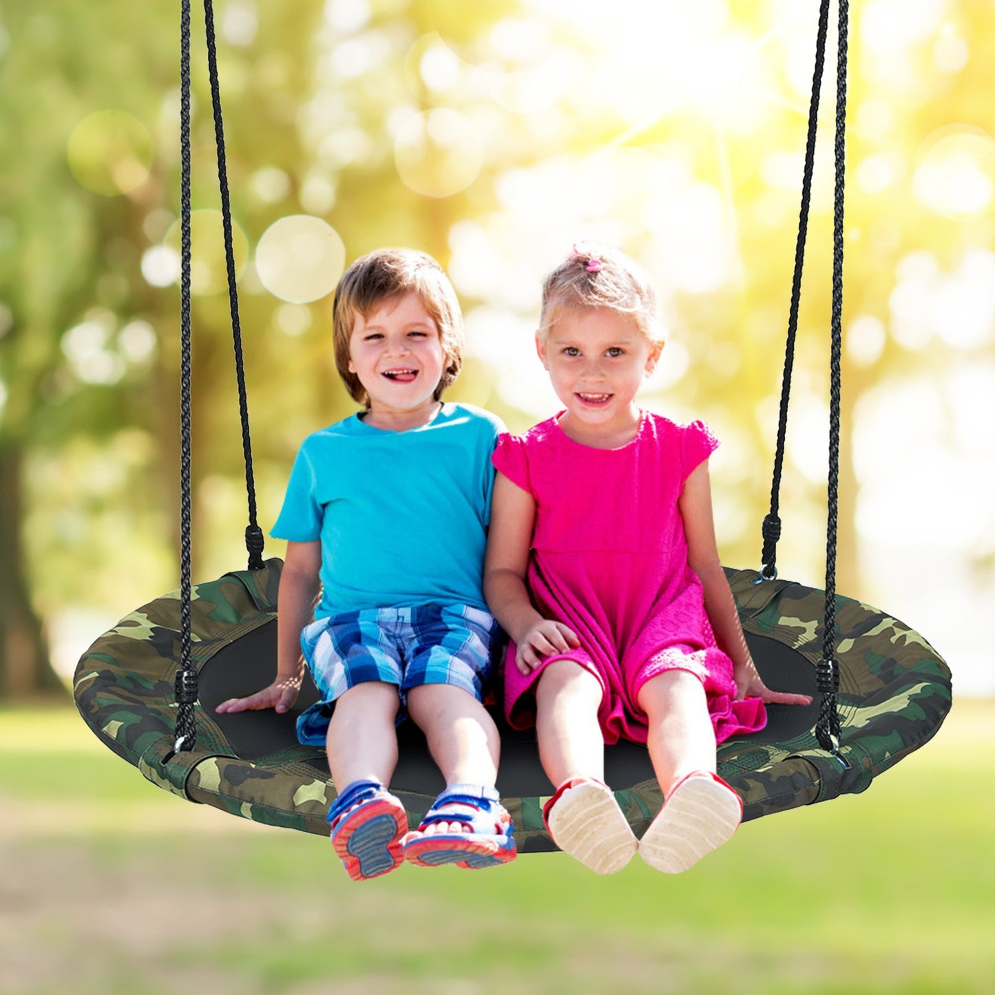 40 Inch Flying Saucer Tree Swing Outdoor Play Set with Adjustable Ropes Gift for Kids-Green Kids Crystal