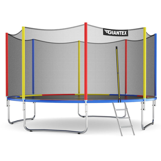 14 Feet Trampoline with Safety Enclosure Net and Ladder Outdoor for Kids Adults Kids Crystal