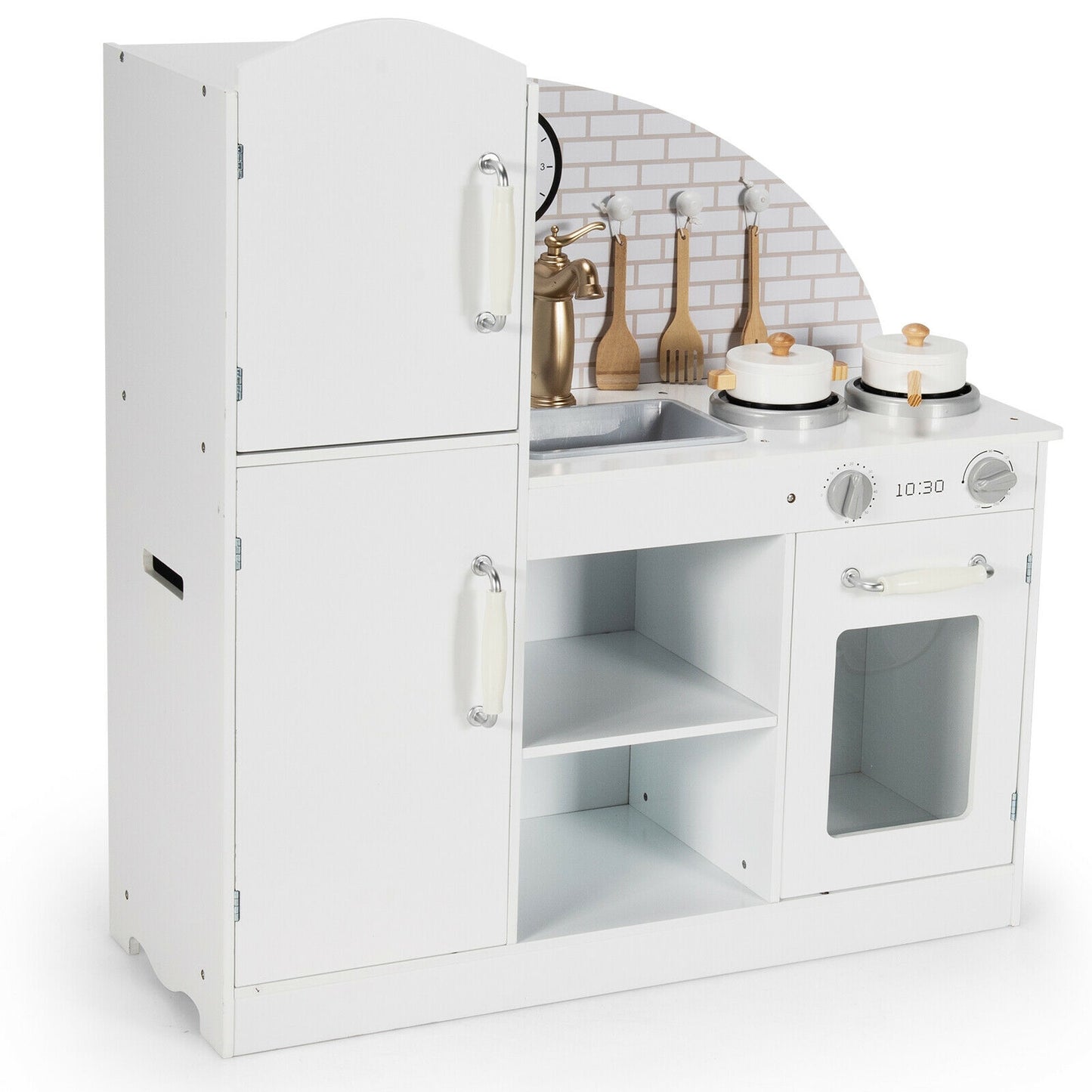 Kids Kitchen Playset Pretend Play Cooking Set with Vivid Faucet and Telephone Kids Crystal