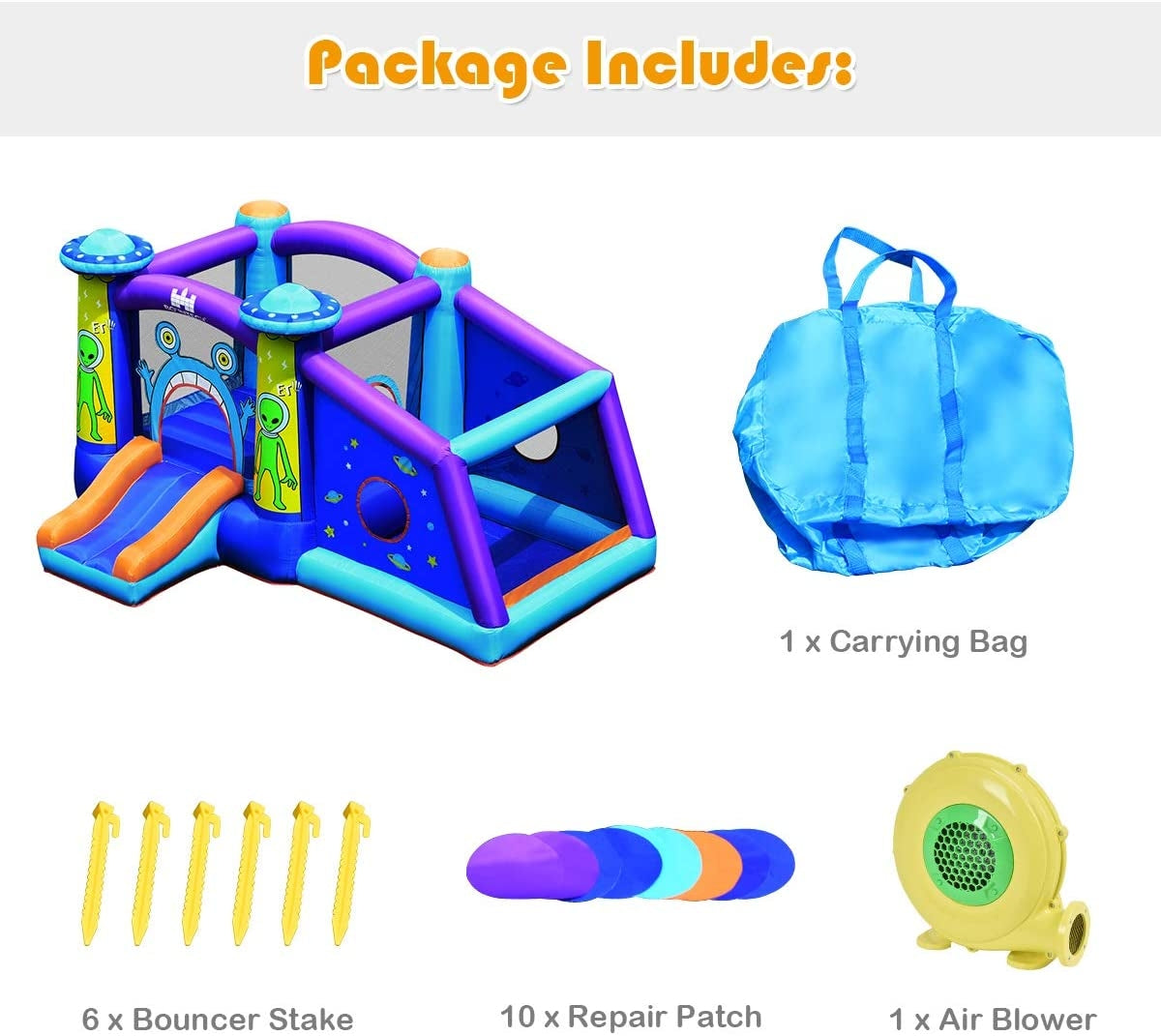 Inflatable Alien Style Kids Bouncy Castle with 480W Air Blower Kids Crystal