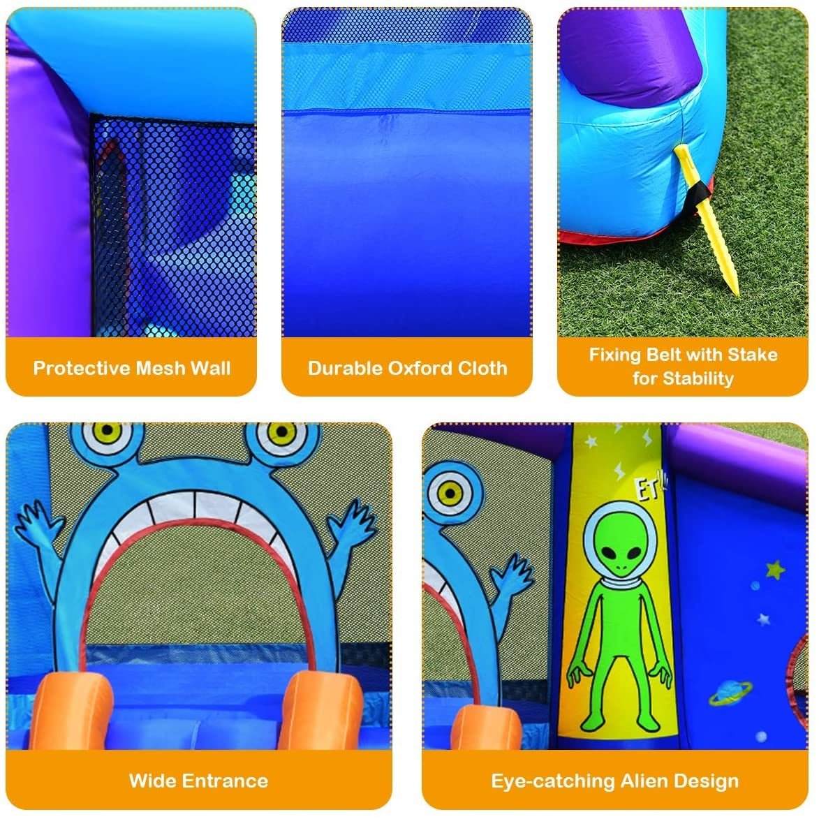 Inflatable Alien Style Kids Bouncy Castle with 480W Air Blower Kids Crystal