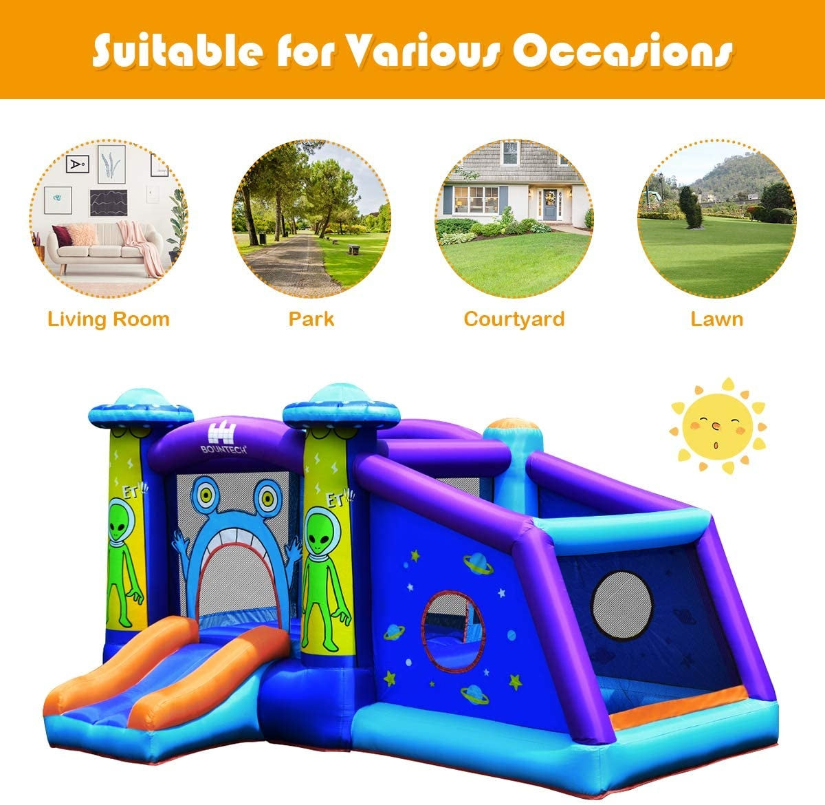 Inflatable Alien Style Kids Bouncy Castle with 480W Air Blower Kids Crystal