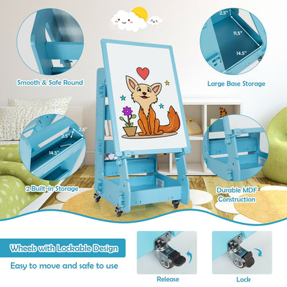 Multifunctional Kids' Standing Art Easel with Dry-Erase Board-Blue