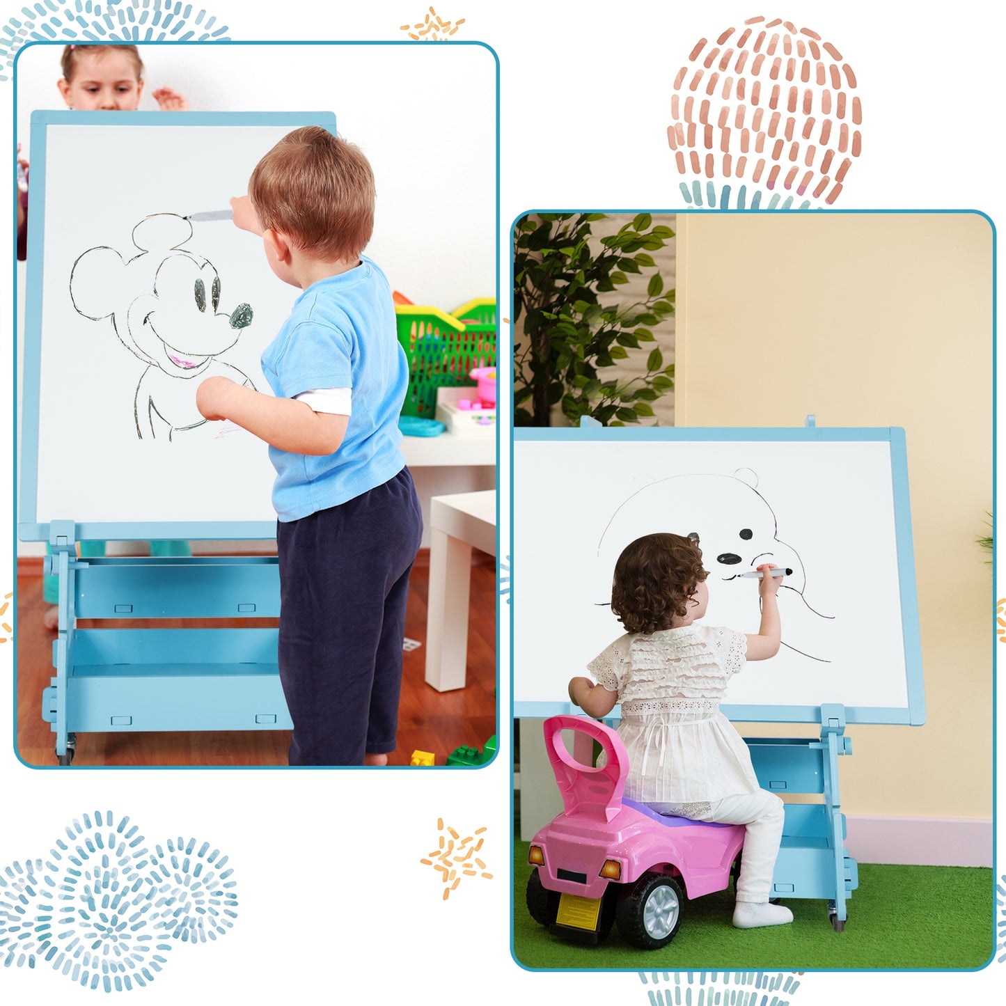 Multifunctional Kids' Standing Art Easel with Dry-Erase Board-Blue Kids Crystal
