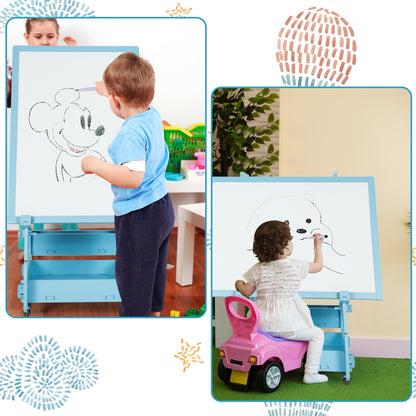 Multifunctional Kids' Standing Art Easel with Dry-Erase Board-Blue